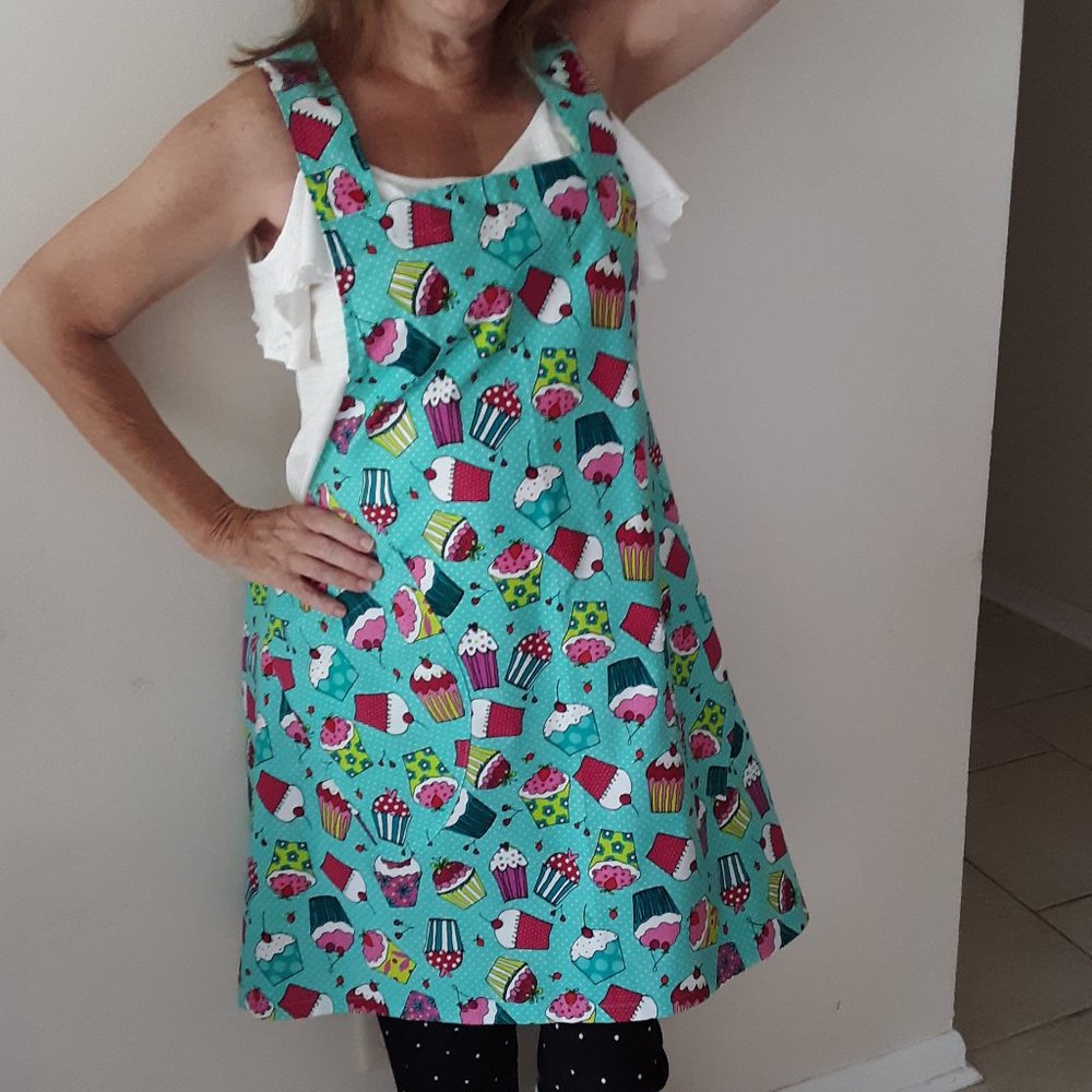 Turquoise Cupcake Cross Back Apron